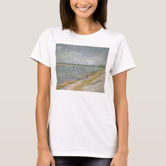 Vincent van Gogh - Blick auf den Fluss w Ruderboot T-Shirt (Vorderseite)
