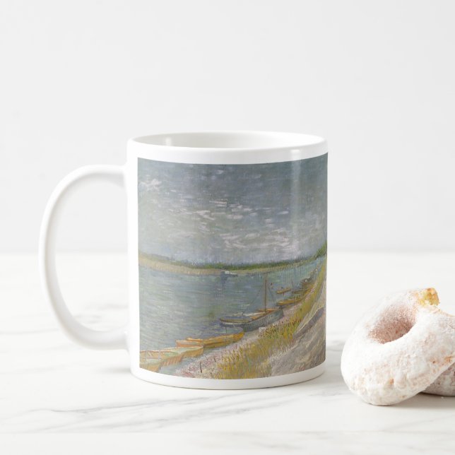 Vincent van Gogh - Blick auf den Fluss w Ruderboot Tasse (Mit Donut)