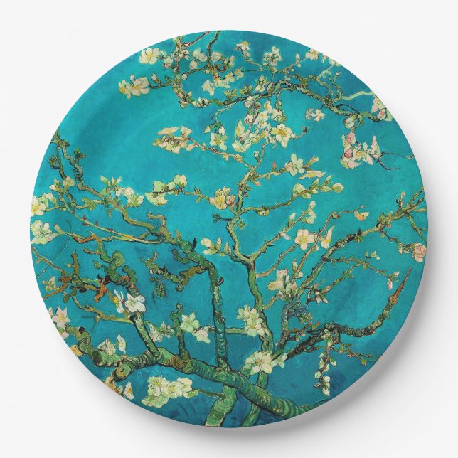 Vincent Van Gogh Blossoming Almond Tree Floral Art Pappteller (Vorderseite)