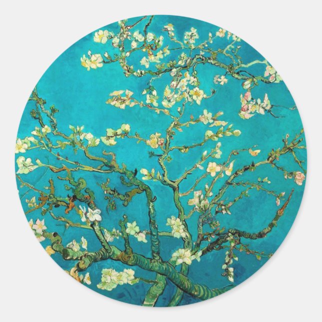 Vincent Van Gogh Blossoming Almond Tree Floral Art Runder Aufkleber (Vorderseite)