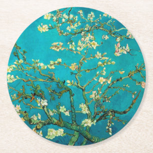 Vincent Van Gogh Blossoming Almond Tree Floral Art Runder Pappuntersetzer