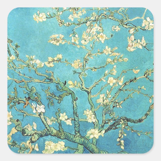 Vincent van Gogh Blossomong Almond Tree Quadratischer Aufkleber (Vorderseite)