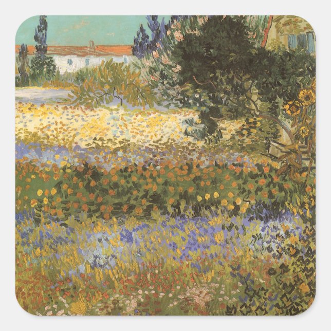 Vincent van Gogh - Blühender Garten Quadratischer Aufkleber (Vorderseite)