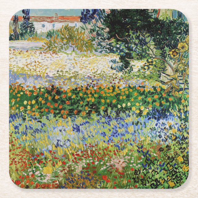 Vincent van Gogh - Blühender Garten Rechteckiger Pappuntersetzer (Vorderseite)