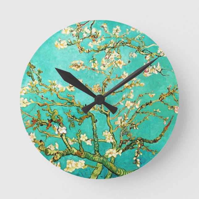 Vincent van Gogh blühender Mandelbaum Runde Wanduhr (Vorderseite)