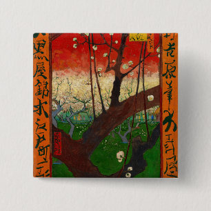 Vincent van Gogh - Blühender Pflaumenbaumgarten Button