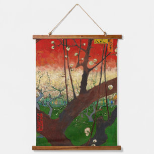 Vincent van Gogh - Blühender Pflaumenbaumgarten Wandteppich Mit Holzrahmen