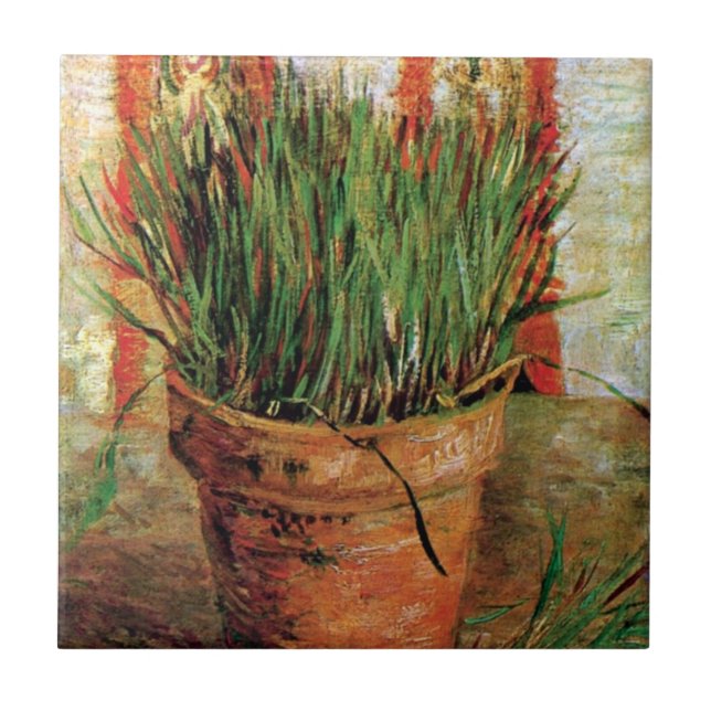 Vincent Van Gogh - Blumentopf mit Chives Fliese (Vorderseite)
