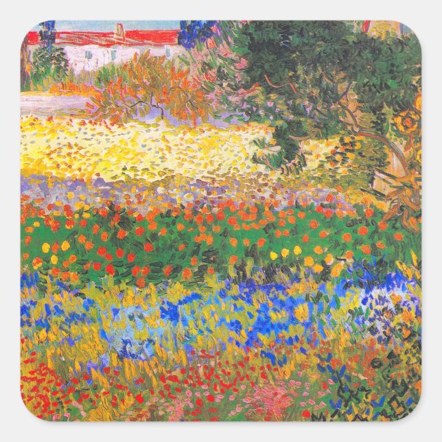 Vincent Van Gogh Blütengarten Quadratischer Aufkleber (Vorderseite)