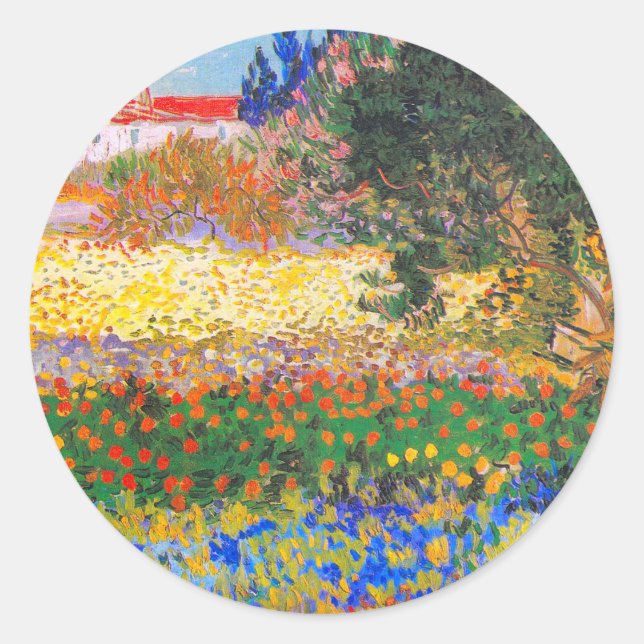 Vincent Van Gogh Blütengarten Runder Aufkleber (Vorderseite)