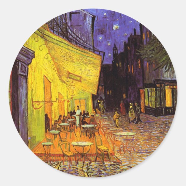 Vincent Van Gogh Cafe Terrace At Night Fine Art Runder Aufkleber (Vorderseite)