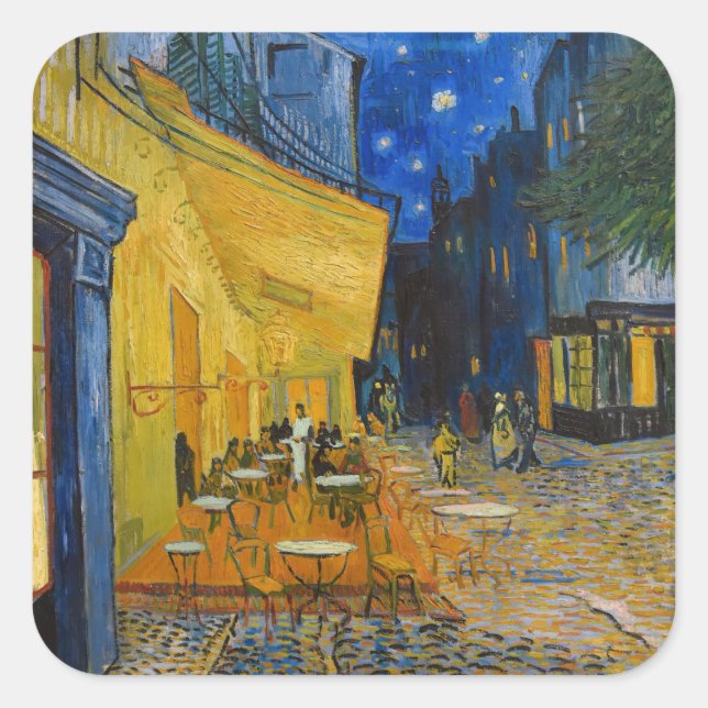 Vincent van Gogh - Café Terrasse am Abend Quadratischer Aufkleber (Vorderseite)