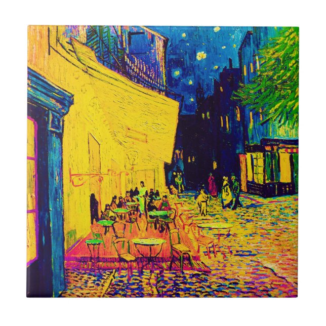 Vincent Van Gogh - Café Terrasse am Pop Art Fliese (Vorderseite)
