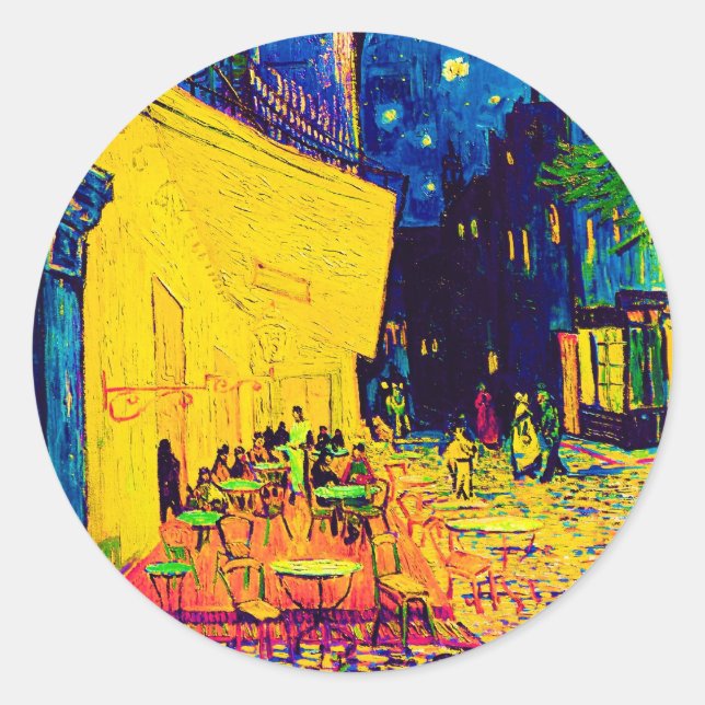 Vincent Van Gogh - Café Terrasse am Pop Art Runder Aufkleber (Vorderseite)