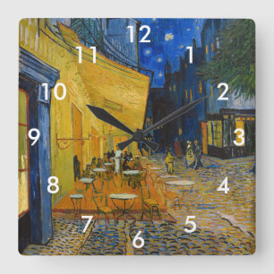 Vincent van Gogh - Café-Terrasse bei Nacht Quadratische Wanduhr