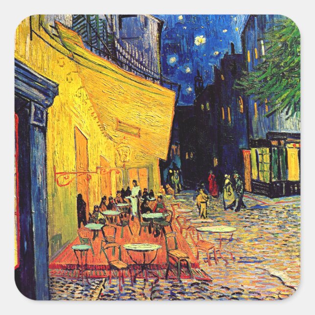 Vincent Van Gogh - Café Terrasse Quadratischer Aufkleber (Vorderseite)