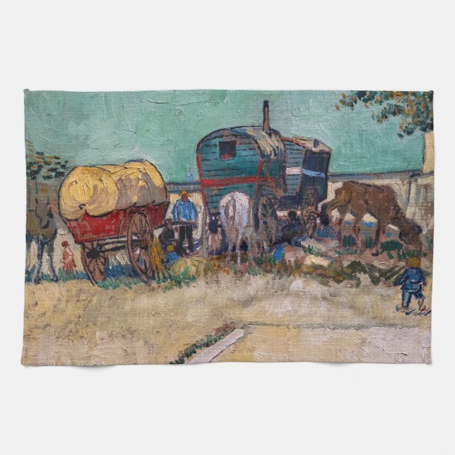 Vincent Van Gogh - Caravans, Sinti und Roma Camp b Geschirrtuch (Horizontal)