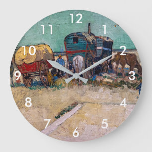 Vincent Van Gogh - Caravans, Sinti und Roma Camp b Große Wanduhr