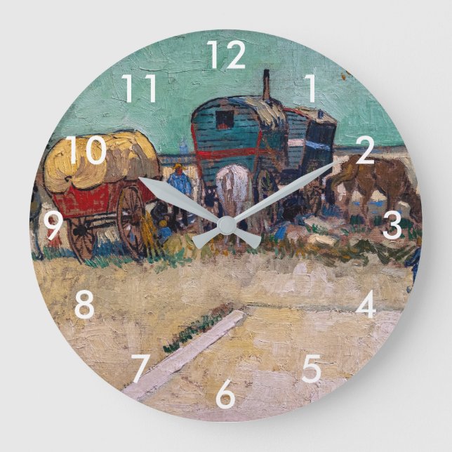Vincent Van Gogh - Caravans, Sinti und Roma Camp b Große Wanduhr (Vorderseite)