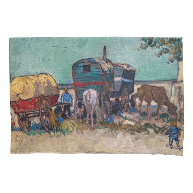 Vincent Van Gogh - Caravans, Sinti und Roma Camp b Kissenbezug (Vorderseite)