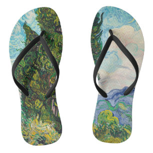 Vincent Van Gogh Cypresses Fine Art Art Flip Flops