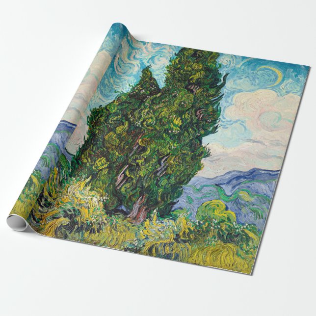 Vincent Van Gogh Cypresses Kunstmuseum Geschenkpapier (Ungerollt)