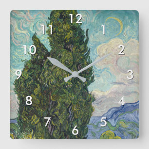 Vincent van Gogh - Cypresses Quadratische Wanduhr
