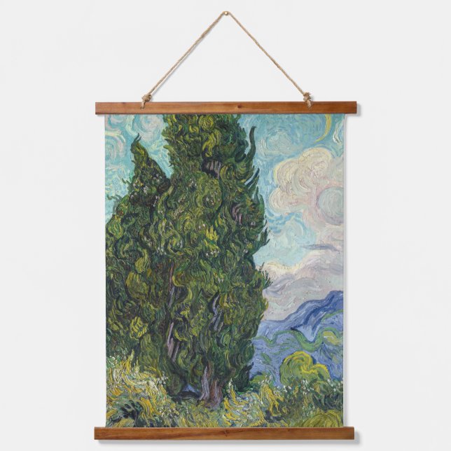 Vincent van Gogh - Cypresses Wandteppich Mit Holzrahmen (Vorderseite)