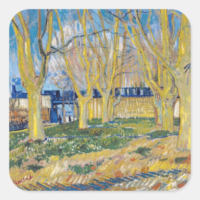 Vincent van Gogh - Der blaue Zug Quadratischer Aufkleber (Vorderseite)