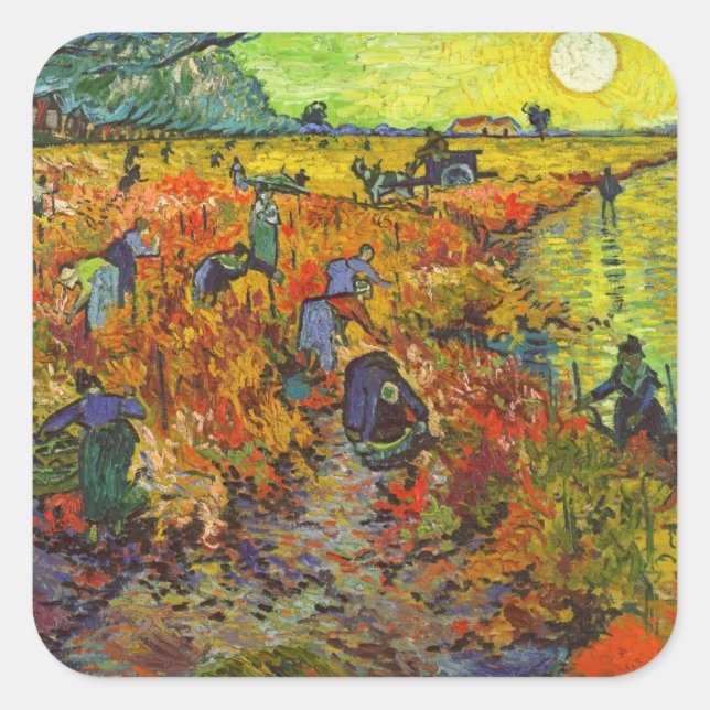 Vincent van Gogh - Der rote Weingarten Quadratischer Aufkleber (Vorderseite)