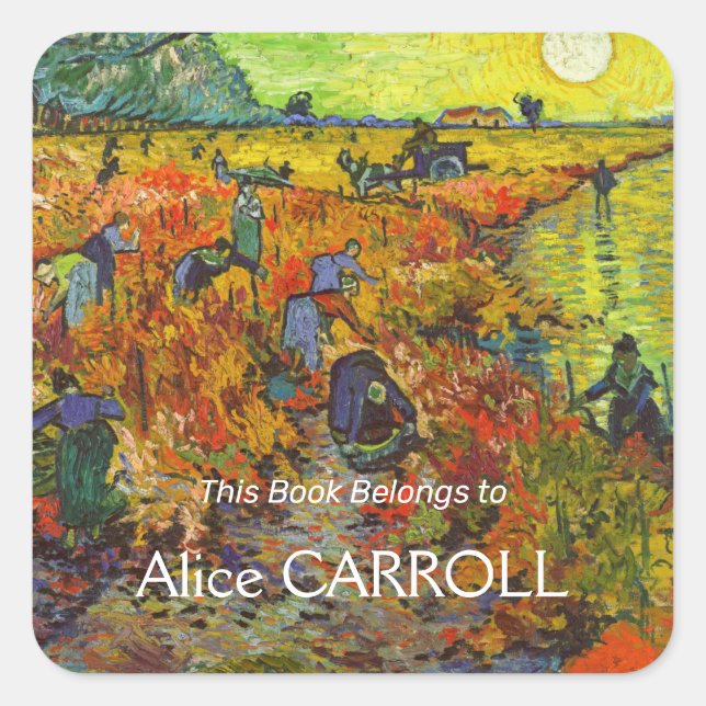 Vincent van Gogh - Der rote Weingarten Quadratischer Aufkleber (Vorderseite)