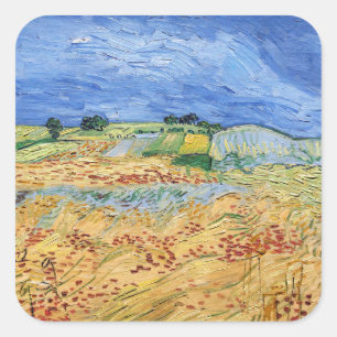 Vincent van Gogh - Die Felder / Schlicht bei Auver Quadratischer Aufkleber