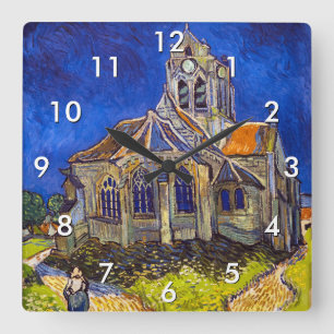 Vincent van Gogh - Die Kirche von Auvers Quadratische Wanduhr