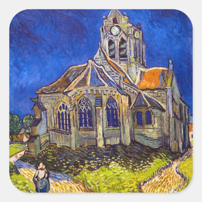 Vincent van Gogh - Die Kirche von Auvers Quadratischer Aufkleber (Vorderseite)