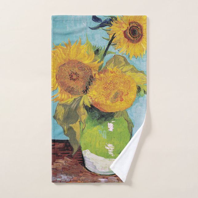 Vincent Van Gogh - Drei Sonnenblumen in einer Vase Badhandtuch Set (Handtuch)