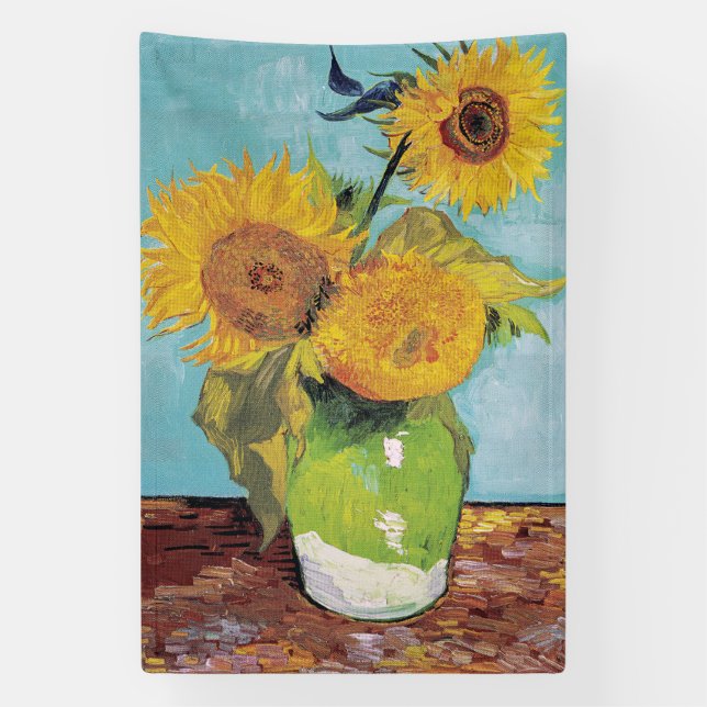 Vincent Van Gogh - Drei Sonnenblumen in einer Vase Banner (Vertikal)