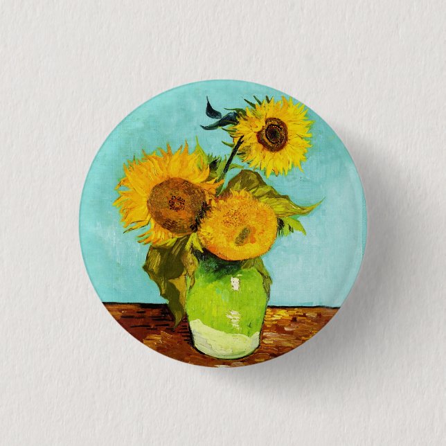 Vincent Van Gogh Drei Sonnenblumen in einer Vase Button (Vorderseite)
