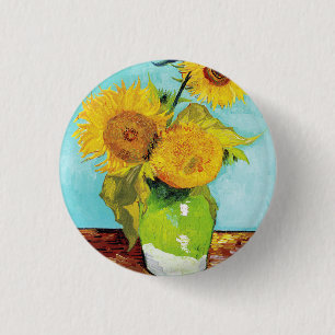 Vincent Van Gogh Drei Sonnenblumen in einer Vase Button