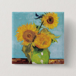 Vincent Van Gogh - Drei Sonnenblumen in einer Vase Button