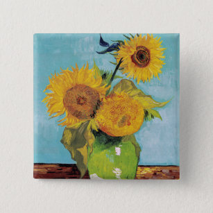 Vincent Van Gogh - Drei Sonnenblumen in einer Vase Button