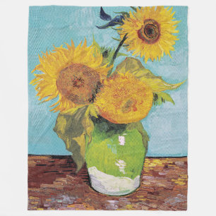 Vincent Van Gogh - Drei Sonnenblumen in einer Vase Fleecedecke
