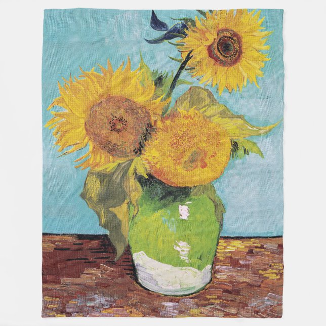 Vincent Van Gogh - Drei Sonnenblumen in einer Vase Fleecedecke (Vorderseite)
