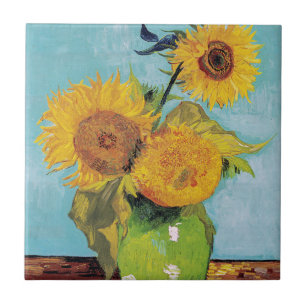 Vincent Van Gogh - Drei Sonnenblumen in einer Vase Fliese