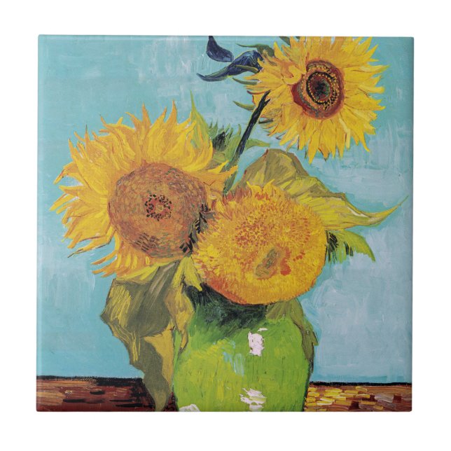 Vincent Van Gogh - Drei Sonnenblumen in einer Vase Fliese (Vorderseite)
