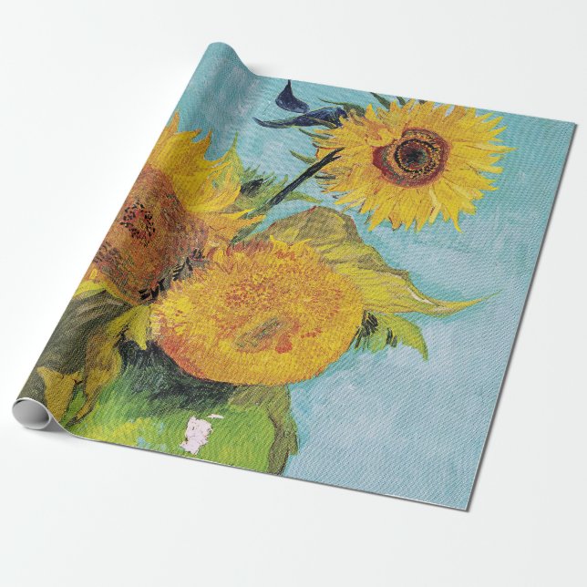 Vincent Van Gogh - Drei Sonnenblumen in einer Vase Geschenkpapier (Ungerollt)