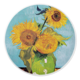 Vincent Van Gogh - Drei Sonnenblumen in einer Vase Keramikknauf