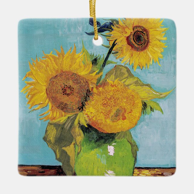 Vincent Van Gogh - Drei Sonnenblumen in einer Vase Keramikornament (Vorderseite)