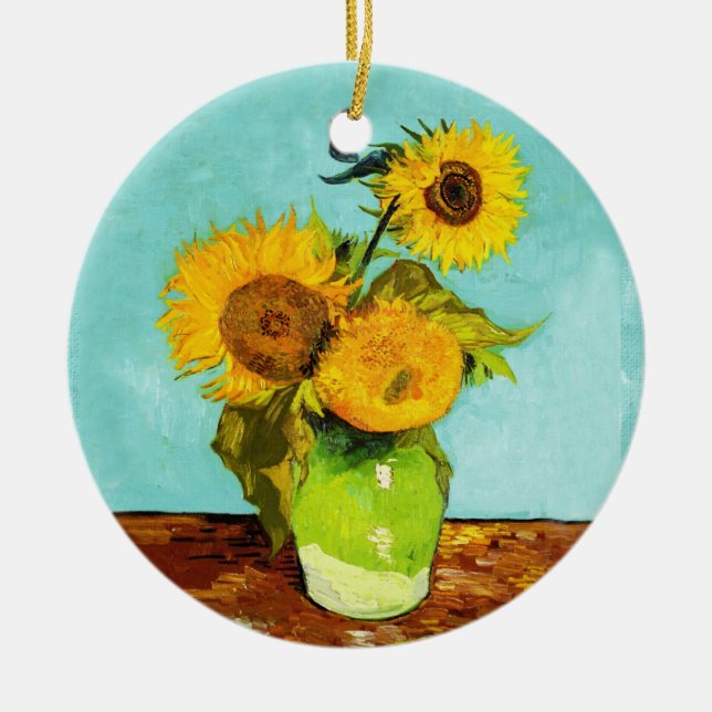 Vincent Van Gogh Drei Sonnenblumen in einer Vase Keramikornament (Vorne)
