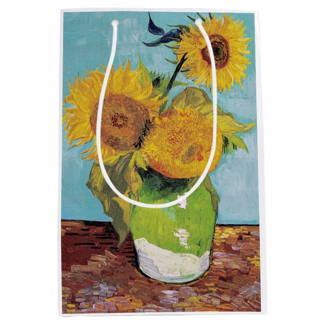 Vincent Van Gogh - Drei Sonnenblumen in einer Vase Mittlere Geschenktüte (Vorderseite)