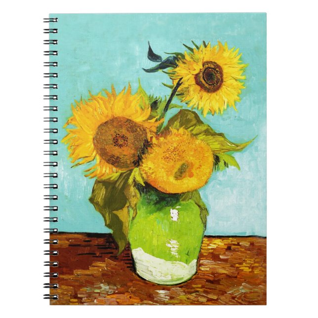 Vincent Van Gogh Drei Sonnenblumen in einer Vase Notizblock (Vorderseite)